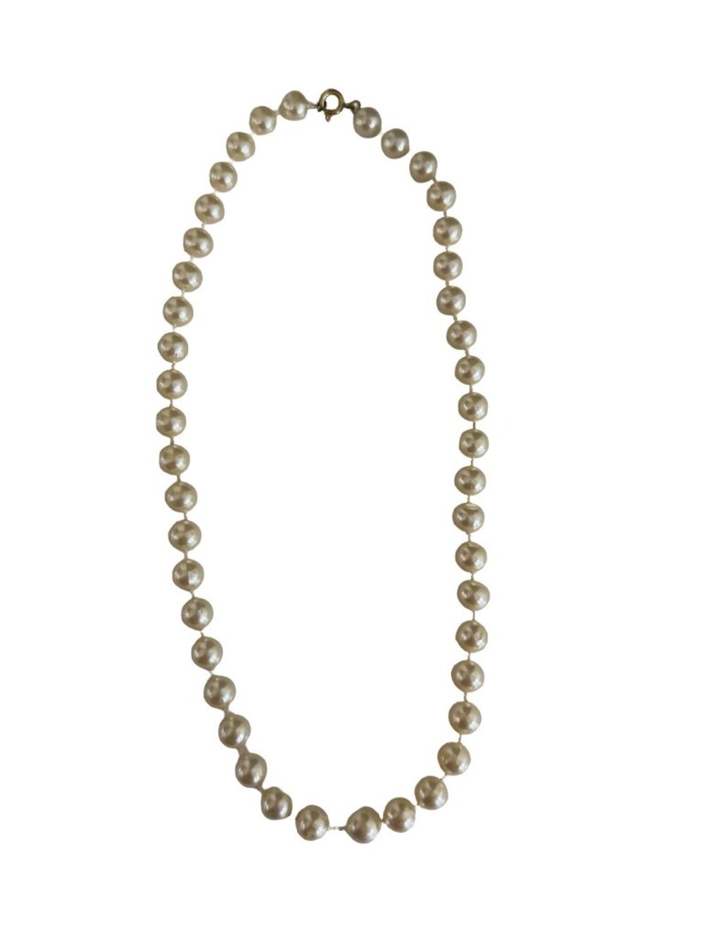 Vintage Faux Pearl Beaded Necklace 16 Inch Cream Glass Pearl Choker Gold Tone Cl